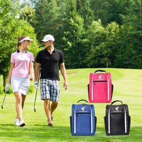 img 3 attached to Red Golf Shoe Bag for Women: Ventilated Zippered Carrier with 3 External Pockets for Golf Accessories