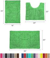 🛁 luxurux 3-piece non-slip shaggy chenille bathroom mat set in green - u-shaped contour, bath mats, machine washable logo