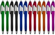 12 pack stylus pens: multi-color, 3-in-1 - ball point pen, capacitive stylus, led flashlight - ideal for home, work, doctors, and nurses logo
