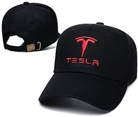 img 3 attached to JDclubs Tesla Logo Embroidered Adjustable Baseball Caps For Men And Women Hat Travel Cap Car Racing Motor Hat (Black Red Letter)