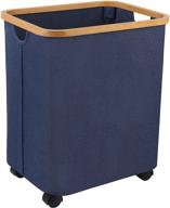 🧺 60l bamboo laundry hamper with wheels - large dirty clothes storage basket with wheels, bedroom toy storage baskets with bamboo handles logo