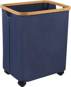 img 4 attached to 🧺 60L Bamboo Laundry Hamper with Wheels - Large Dirty Clothes Storage Basket with Wheels, Bedroom Toy Storage Baskets with Bamboo Handles