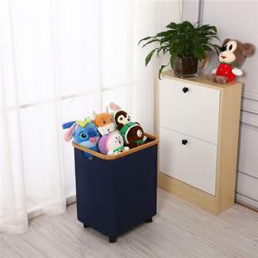 img 3 attached to 🧺 60L Bamboo Laundry Hamper with Wheels - Large Dirty Clothes Storage Basket with Wheels, Bedroom Toy Storage Baskets with Bamboo Handles