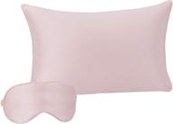 silk sleep set for hair and skin - amazon basics 100% mulberry silk pillowcase, eye-mask and travel pouch - dual side 19 momme silk, blush, standard size logo