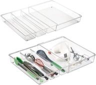 🍴 mdesign clear 4 compartment kitchen cabinet drawer organizer - adjustable and expandable dividers for cutlery, serving spoons, cooking utensils, gadgets - bpa free, food safe - pack of 2 логотип