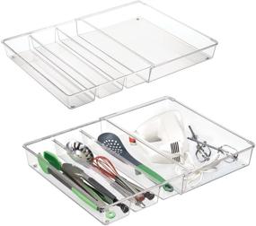 img 4 attached to 🍴 mDesign Clear 4 Compartment Kitchen Cabinet Drawer Organizer - Adjustable and Expandable Dividers for Cutlery, Serving Spoons, Cooking Utensils, Gadgets - BPA Free, Food Safe - Pack of 2