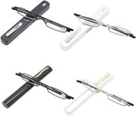 portable slim pen reading glasses – 4 pairs, men and women pocket readers with clip case (2.00) logo