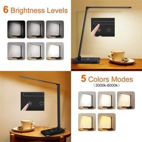 img 1 attached to 💡 Versatile LED Desk Lamp: Wireless Charger, USB Port, 6 Brightness Levels, 5 Lighting Modes, Touch Control, Auto-Off Timer, Dimmable Eye-Caring Light - Black