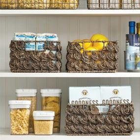 img 2 attached to 📦 mDesign Seagrass Woven Cabinet Pantry Storage Organizer Basket Bin with Handles - for Kitchen, Living Room, Bedroom, Bathroom Organization - Holds Canned Food, Pasta - Brown Wash, Pack of 3