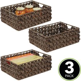 img 3 attached to 📦 mDesign Seagrass Woven Cabinet Pantry Storage Organizer Basket Bin with Handles - for Kitchen, Living Room, Bedroom, Bathroom Organization - Holds Canned Food, Pasta - Brown Wash, Pack of 3