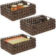 📦 mdesign seagrass woven cabinet pantry storage organizer basket bin with handles - for kitchen, living room, bedroom, bathroom organization - holds canned food, pasta - brown wash, pack of 3 логотип