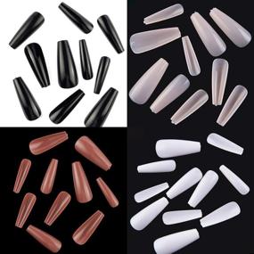 img 1 attached to 400pcs Ballerina Fake Nail Tips - AddFavor Long Full Cover Acrylic False Nails for Women Girls Nail Art DIY Decoration (Black, White, Pink & Coffee)