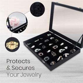 img 1 attached to Jewelry Organizer Box - Large 24-Grid Earrings & Rings Display Storage Tray - Transparent Lid Showcase Holder - Jewelry Display Tray with Accessory Storage (Black)