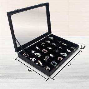 img 2 attached to Jewelry Organizer Box - Large 24-Grid Earrings & Rings Display Storage Tray - Transparent Lid Showcase Holder - Jewelry Display Tray with Accessory Storage (Black)