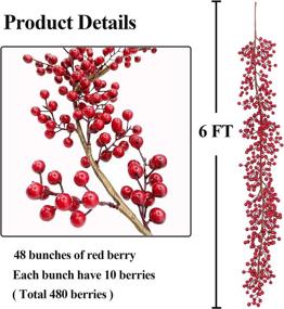 img 3 attached to 6FT Christmas Red Berry Garland | Artificial Bendable Stems Xmas Tree Decor | Indoor/Outdoor Home Mantle Fireplace Stairs Table Decorations | Holiday Thanksgiving Party Supplies