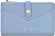 💙 blue keycent women's small bifold pu leather wallet with card slots, zipper coin purse logo