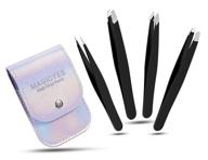 🔍 magicyee tweezers set - 4pcs precision eyebrow tweezers for women/men with travel case - ideal for ingrown & fine hair removal, splinter & blackhead remover - perfect gifts (black) logo