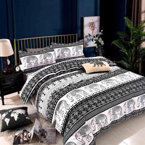 img 4 attached to 🐘 Premium Lightweight Microfiber Duvet Cover Set: Elevate your Bed with Bohemian Exotic Elephant Design (Elephant, Queen)
