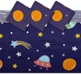 img 4 attached to 🚀 Blue Plastic Tablecloth for Outer Space Birthday Party - 3 Pack (54 x 108 in)