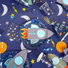 img 3 attached to 🚀 Синий пластиковый скатерть для вечеринки "Космическое приключение" - 3 штуки (54 x 108 дюймов)