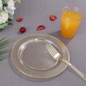 img 1 attached to 🎉 WELLIFE 50 PCS Gold Glitter Party Tableware Set: Salad Plates, Plastic Forks, Disposable Cups - Perfect for Weddings and Events!