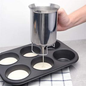 img 2 attached to 🥞 Efficient Stainless Steel Batter Dispenser - Ideal for Pancakes, Cupcakes, Belgian Waffles, Crepes, and Muffin Baking (800ml)