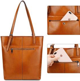 img 1 attached to 👜 YALUXE Vintage Style Genuine Leather Large Capacity Womens Tote Bag - Soft Leather Work Shoulder Bag