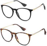 👓 cnlo 2 pack blue light blocking glasses: retro round eyeglasses for men/women, anti eyestrain, computer glasses (black/amber) logo