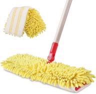🧹 akoma dual sided dust mop: flip head dry and wet mops for effective floor cleaning - includes 2 washable microfiber pads for home office bathroom hardwood tile floor - yellow cleaner tools logo