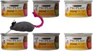 🐱 purina pro plan prime plus senior wet cat food entree 3 flavor sampler 6 can with catnip mouse bundle - salmon tuna, turkey giblets, chicken beef (3 ounces) logo