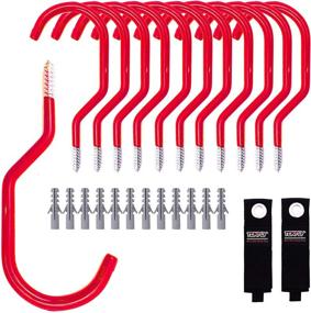 img 4 attached to 🚲 Premium TENFLY 12 Pack Heavy Duty Red Bike Storage Hooks + Bonus Cord Straps – Optimal Ceiling & Garage Storage for Bikes, Tools, Lawn Furniture, and Garden Hoses