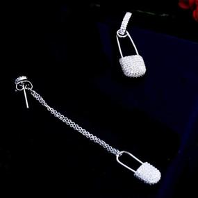 img 2 attached to 📌 Asymmetrical Safety Pin CZ Long Chain Dangle Drop 925 Sterling Silver Stud Earrings for Women Girls Fashion Hypoallergenic Cubic Zirconia Tassel Threader Dangling Hanging Jewelry Gifts BFF Birthday