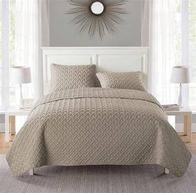 img 4 attached to 🛏️ VCNY Home Quilt Set - Super Soft, Wrinkle Resistant & Breathable Bedding, Lightweight for Hot Sleepers, Full/Queen Size, Taupe