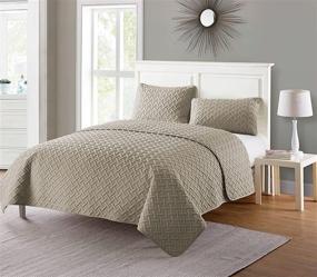 img 3 attached to 🛏️ VCNY Home Quilt Set - Super Soft, Wrinkle Resistant & Breathable Bedding, Lightweight for Hot Sleepers, Full/Queen Size, Taupe