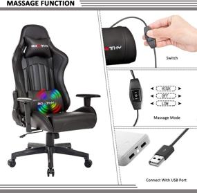 img 2 attached to 🎮 Bowthy Massage Gaming Chair - Ergonomic Computer Game Chair for Adults, Heavy Duty Big and Tall Gamer Chair with Racing Style, Enhanced Headrest and Lumbar Support in Black