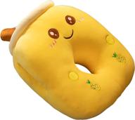 cute bubble tea plush toy stuffed boba food shaped pillow cushion cartoon fruit milk tea - 12.6 inches, yellow with open eyes logo