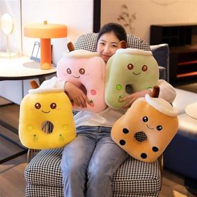 img 1 attached to Cute Bubble Tea Plush Toy Stuffed Boba Food Shaped Pillow Cushion Cartoon Fruit Milk Tea - 12.6 inches, Yellow with Open Eyes