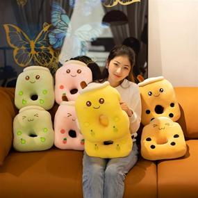 img 3 attached to Cute Bubble Tea Plush Toy Stuffed Boba Food Shaped Pillow Cushion Cartoon Fruit Milk Tea - 12.6 inches, Yellow with Open Eyes
