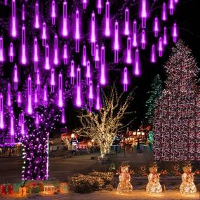 img 4 attached to Enhanced 16-inch Purple Meteor Shower Rain Lights for Outdoor Christmas Decoration: Aokudoni Upgraded Icicle String Lights – Perfect for Xmas Tree, Holiday Parties, and New Year Celebrations! UL Plug.