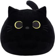 soft plush black cat pillow toy - cute cat plushie doll pillow for babies, stuffed animal sofa decoration - cat shape design - (b) logo