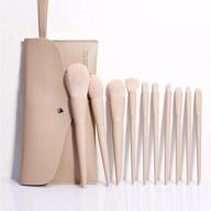 msq make up brushes 10pcs makeup brush set with bag - synthetic hair powder & fan brushes, foundation & blending brush, eyeshadow & eye brushes (khaki) logo