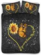 🌻 stylish queen bedding sets with sunflower butterfly heart design: duvet cover, bed sheet set, and quilt comforter by belidome - black lining, home decor for women logo