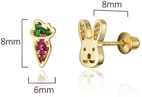 img 3 attached to Girls' Earrings - 14k Gold Plated Brass Rabbit with Carrot Cubic Zirconia, Screwback Closure and Silver Post