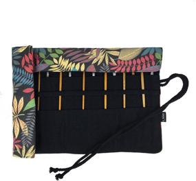 img 2 attached to 🎨 Colorful Leaf Canvas Pouch Case for Artist Paint Brushes - 30 Pocket Roll Up Bag Holder