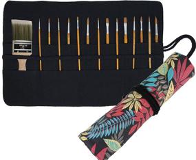 img 4 attached to 🎨 Colorful Leaf Canvas Pouch Case for Artist Paint Brushes - 30 Pocket Roll Up Bag Holder