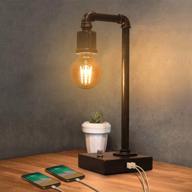 💡 vintage industrial table lamp with dimmable usb charging port - steampunk metal pipe edison reading lamp for bedroom, coffee, dorm, farmhouse decor - g25 6w led bulb included логотип