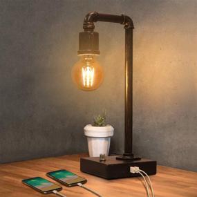 img 4 attached to 💡 Vintage Industrial Table Lamp with Dimmable USB Charging Port - Steampunk Metal Pipe Edison Reading Lamp for Bedroom, Coffee, Dorm, Farmhouse Decor - G25 6W LED Bulb Included
