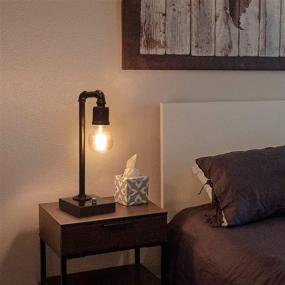 img 2 attached to 💡 Vintage Industrial Table Lamp with Dimmable USB Charging Port - Steampunk Metal Pipe Edison Reading Lamp for Bedroom, Coffee, Dorm, Farmhouse Decor - G25 6W LED Bulb Included