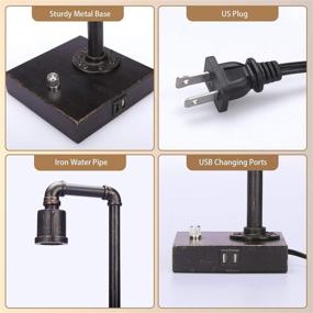 img 1 attached to 💡 Vintage Industrial Table Lamp with Dimmable USB Charging Port - Steampunk Metal Pipe Edison Reading Lamp for Bedroom, Coffee, Dorm, Farmhouse Decor - G25 6W LED Bulb Included