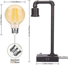 img 3 attached to 💡 Vintage Industrial Table Lamp with Dimmable USB Charging Port - Steampunk Metal Pipe Edison Reading Lamp for Bedroom, Coffee, Dorm, Farmhouse Decor - G25 6W LED Bulb Included